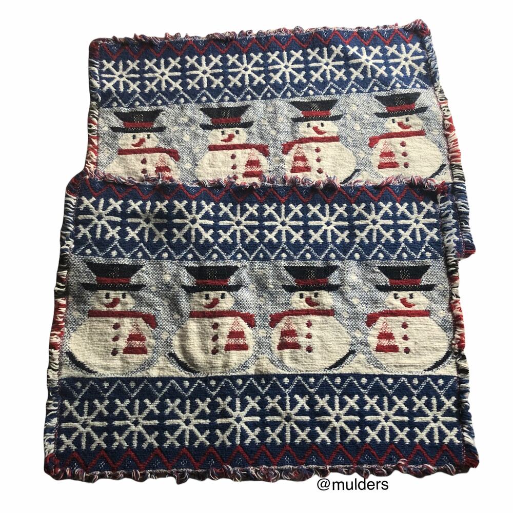Christmas Snowman Snowflake Holiday Cloth Placemats Set of 2 Table Linens